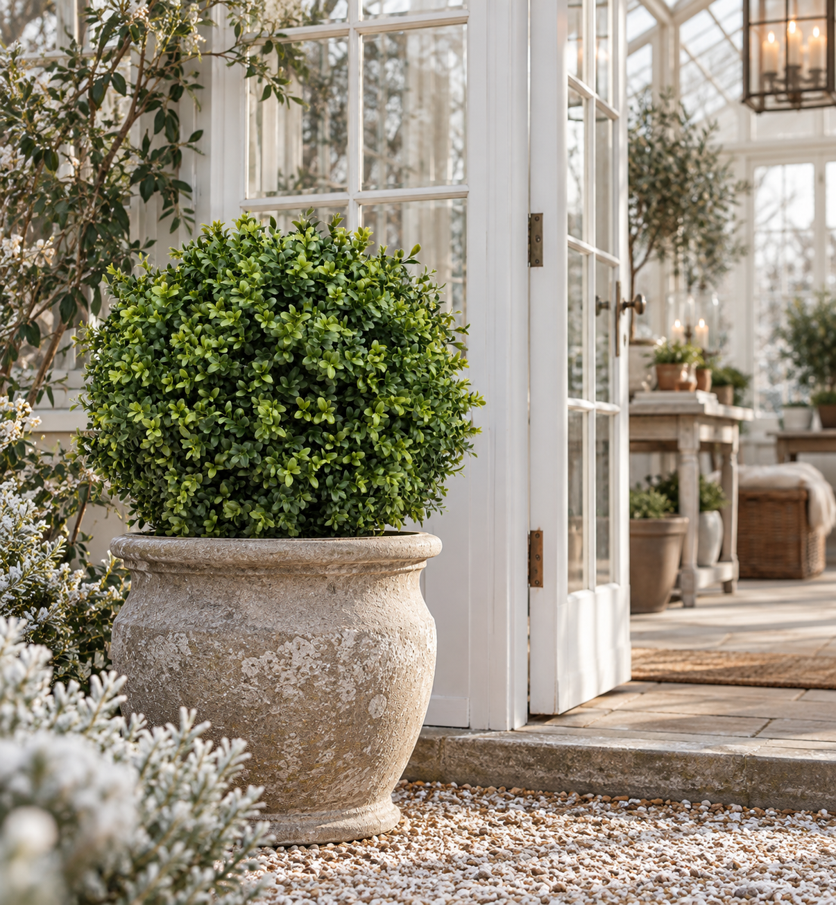 artificial bushy buxus ball in situ artificial bushy buxus ball planted