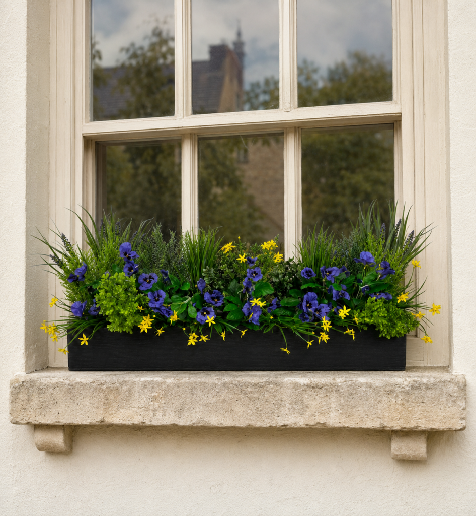 Artificial Spring Floral Window Box on a Stone Window Sill