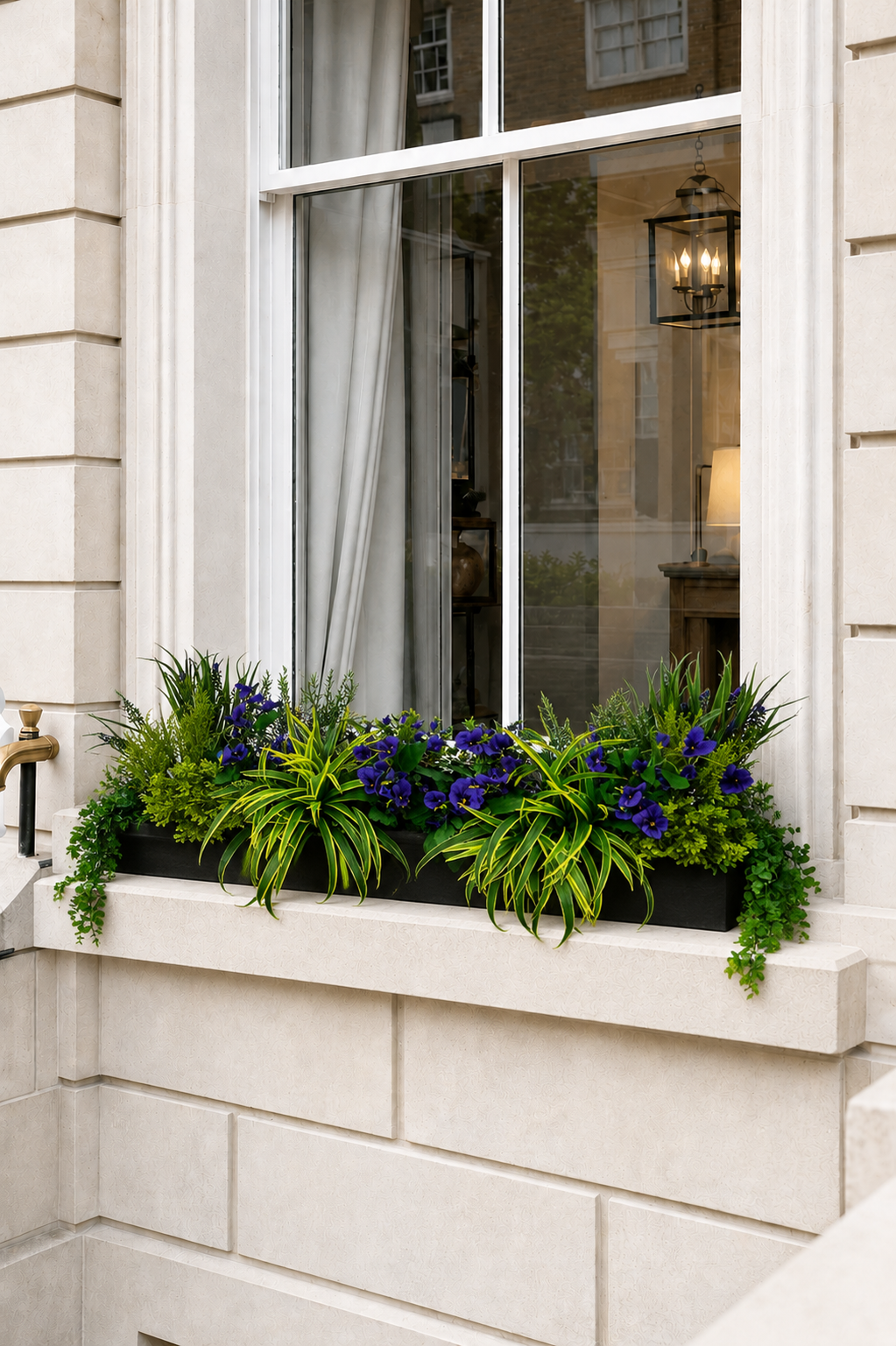Artificial Luxe Pansy and Dracaena Grass Window Box