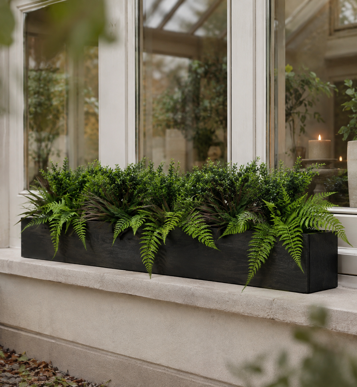 Artificial Botanical Greenery Window Box on window sill
