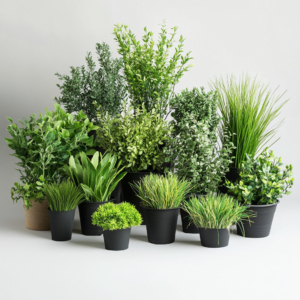 realistic artificial plants used to refresh a spring garden space