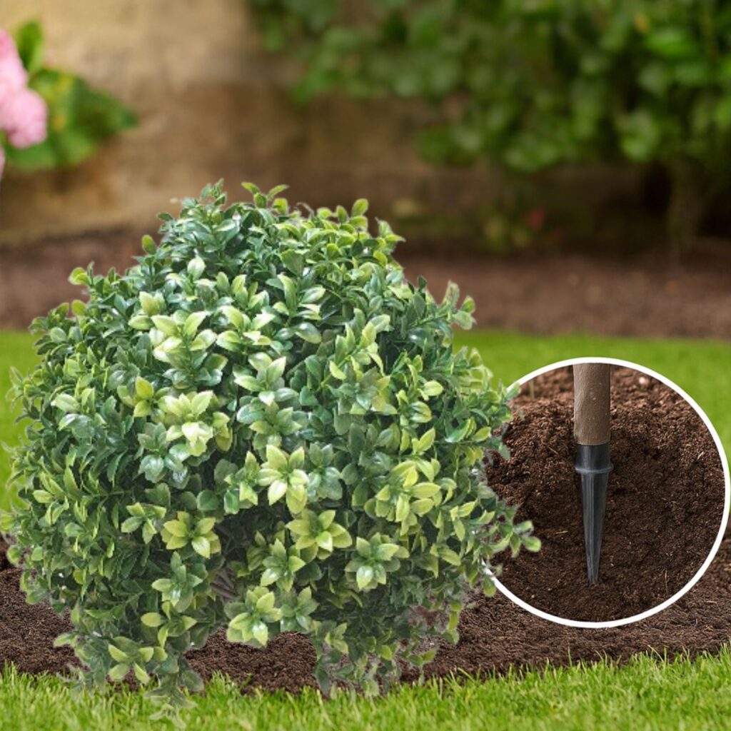 Artificial UV Buxus Topiary Ball Stake in situ