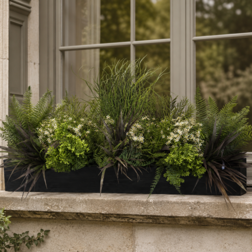 FR Wild Meadow artificial window box displayed on a stone windowsill