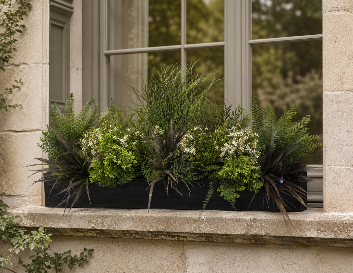 FR Wild Meadow Window Box FR Wild Meadow artificial window box displayed on a stone windowsill