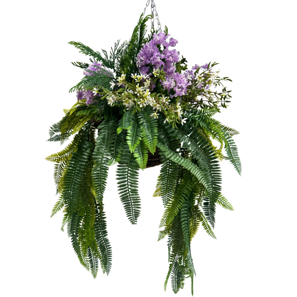 artificial lilac Woodland Fern basket