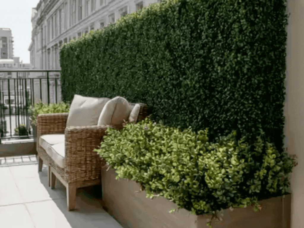 Bespoke artificial buxus hedge screen balcony