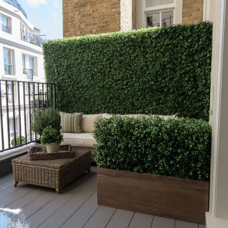 artificial buxus hedge balcony screeing nook