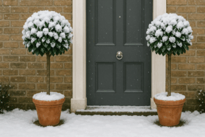 Two Bay Trees Outside Front Door