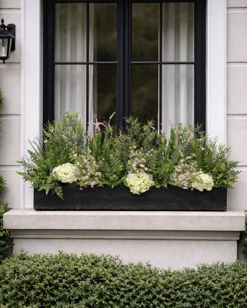 The Chelsea flower bloom Window Box blush pink in situ