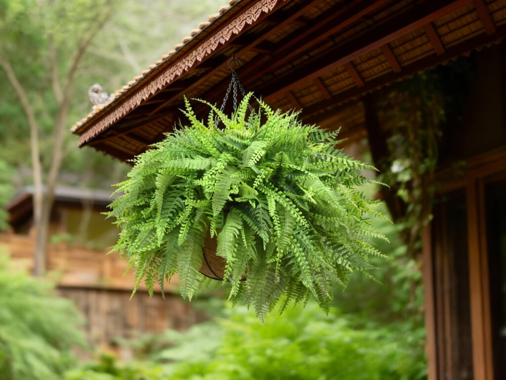 Luxury UV protected artificial mixed fern hanging basket with full trailing green foliage