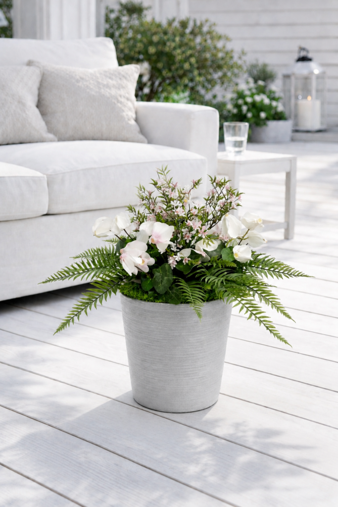 Artificial flowering star fern eco chisel planter 1