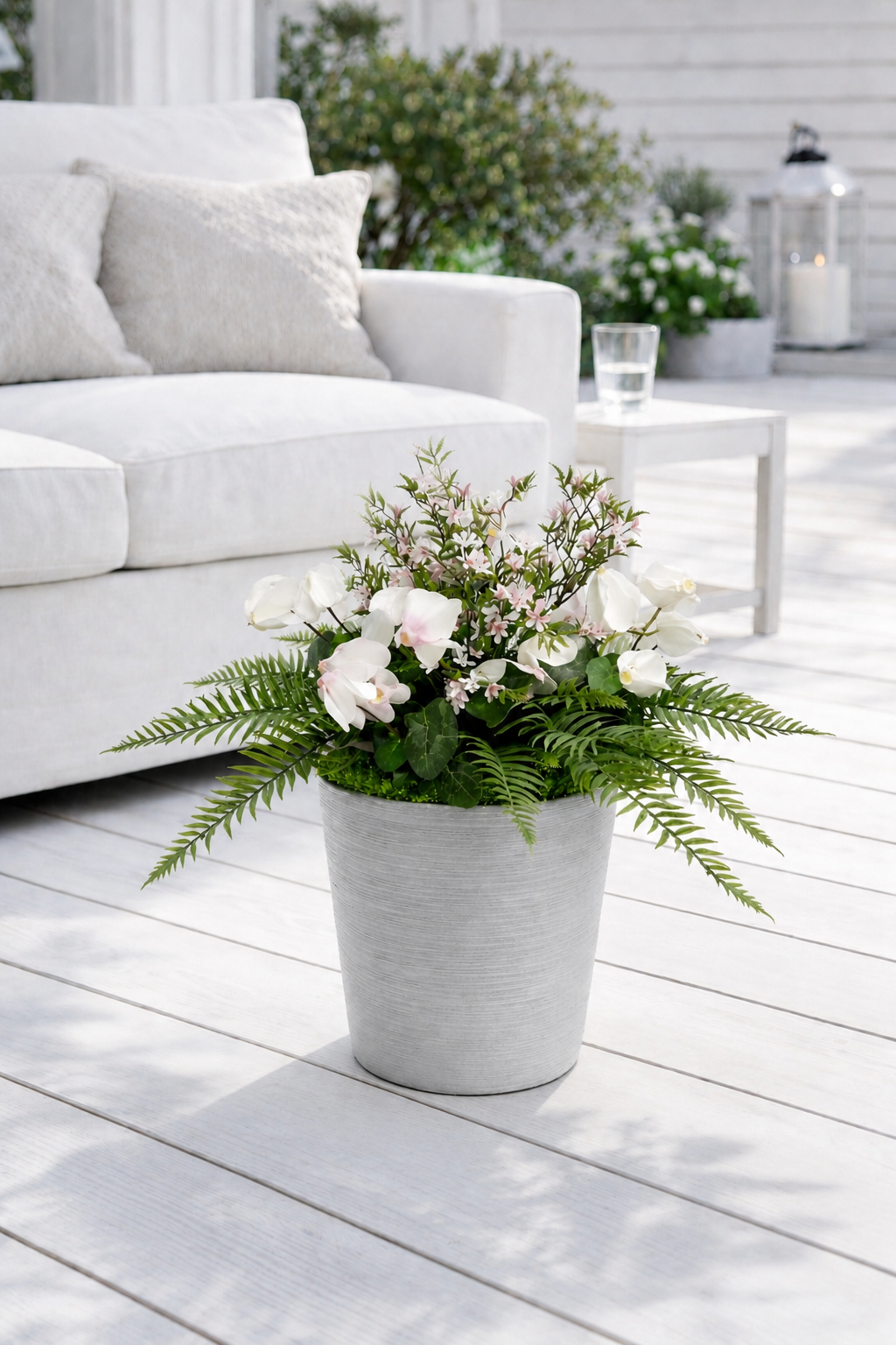 Artificial flowering star & fern eco chisel planter