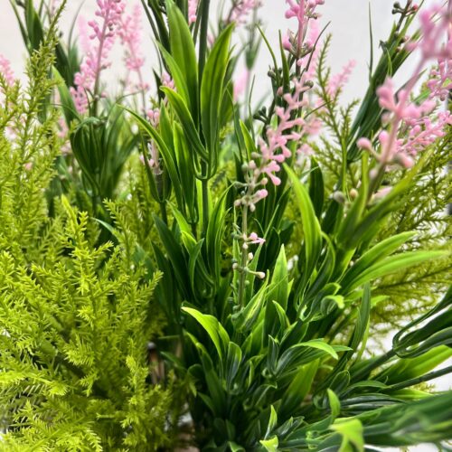 Artificial Flowering Spring Pink Eco Chisel Planter PLANTS ONLY