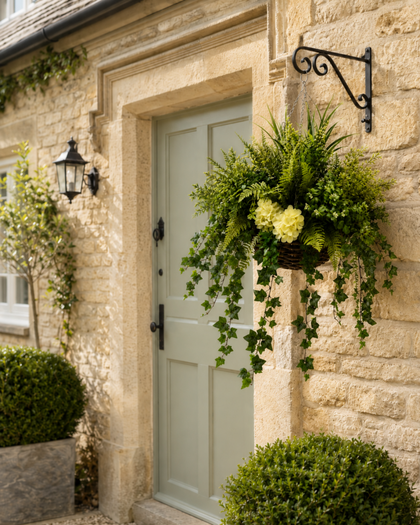 cottage garden hanging basket in situ