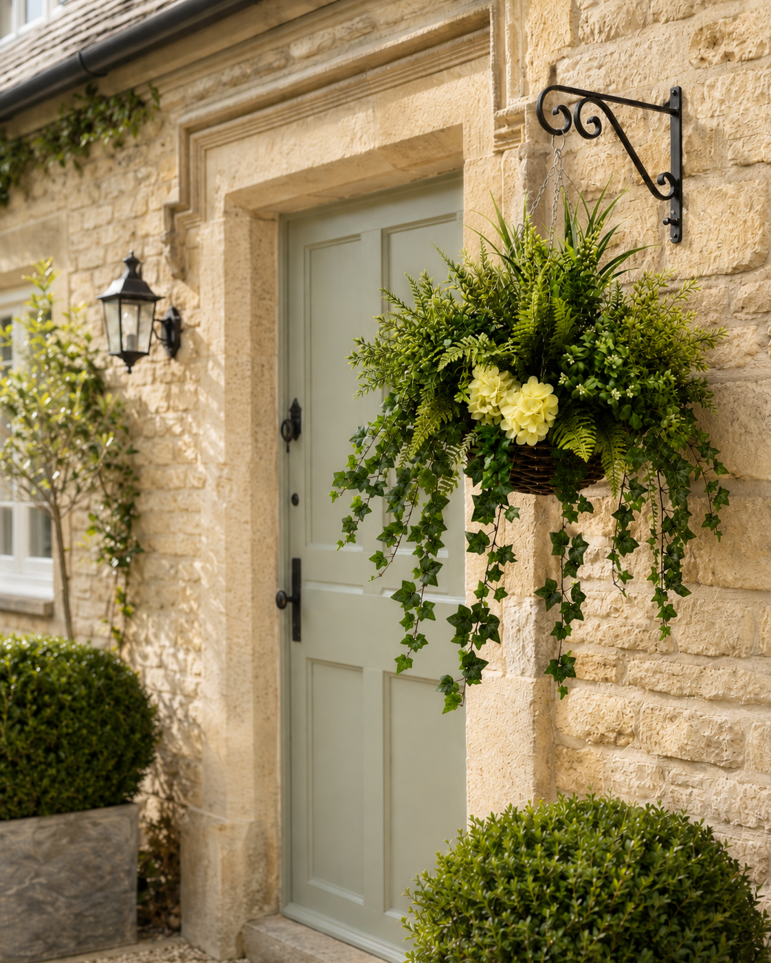 Artificial UV+ Trailing Cottage Hedgerow Hanging Basket