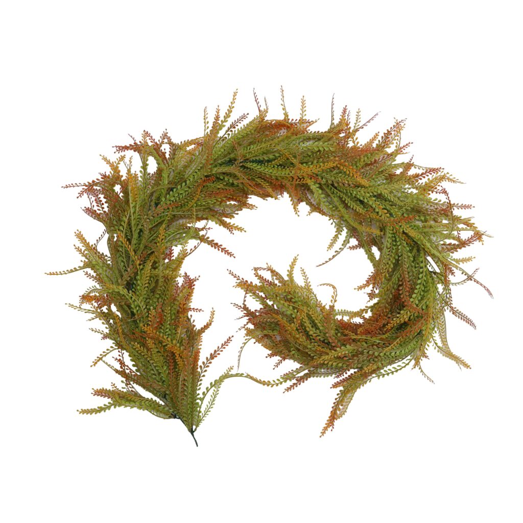 Artificial copper fern foliage garland with green and rust-toned fronds